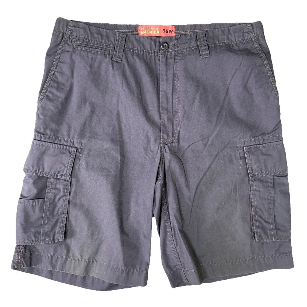 Perry Ellis America Cargo Shorts Mens 36 Gray Flap Pockets 10” Inseam